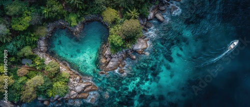 Tropical heart island embraced by turquoise waters and open space
