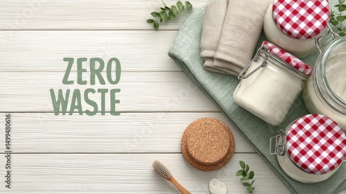 Minimalist flat lay of sustainable zero waste lifestyle essentials