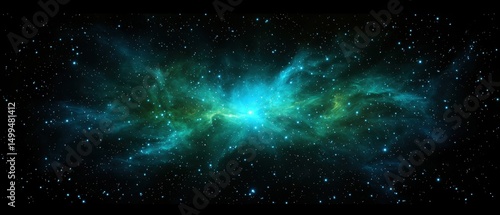 A glowing nebula radiates light amid a field of countless stars in deep outer space.