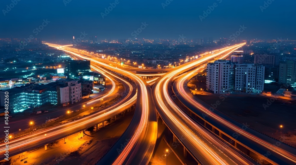 Obraz premium Illuminated highway intersection at night