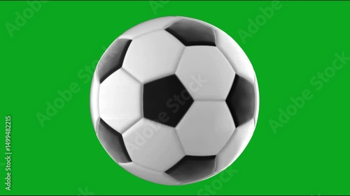 3d animation of rotating soccer ball on green screen