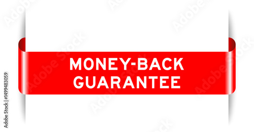 Red color inserted label banner with word money back guarantee on white background