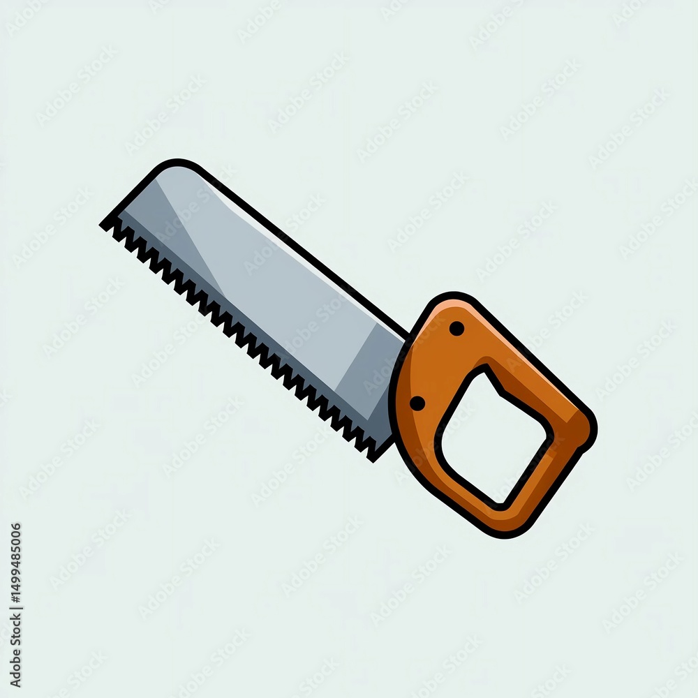Cartoon image of a saw with a wooden handle Cartoon image of a saw with a wooden handle