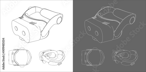 Set AR VR Goggles Headset vector line drawing 