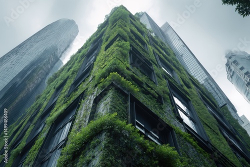 Wallpaper Mural Low angle shot of a green building facade covered in plants in Singapore with skyscrapers in the background Torontodigital.ca