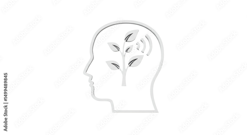 Isolated Human Head Silhouette with Plant and Signal Innovation Isolated Human Head Silhouette with Plant and Signal Innovation