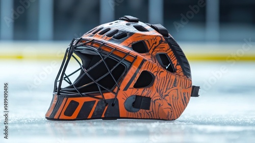 Wallpaper Mural A goalie hockey helmet with protective padding, set against the backdrop of a rink. Torontodigital.ca