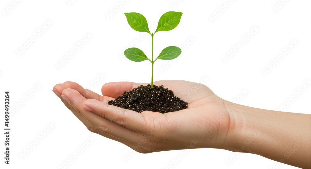 Isolated Small Plant Held Nurturingly in Human Hand Isolated Small Plant Held Nurturingly in Human Hand