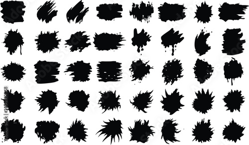 Set of black paint brush. Collection of brushes vector illustration on white background