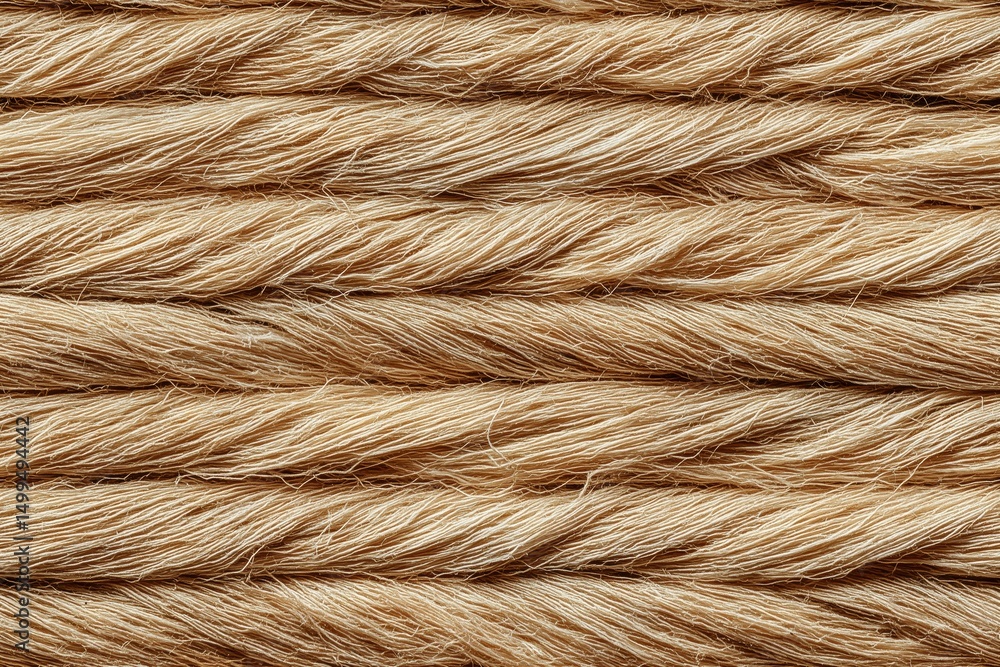 Fototapeta premium Seamless twisted natural fiber ropes arranged in parallel, showcasing texture and color variations. Ideal for backgrounds or textile-related themes.