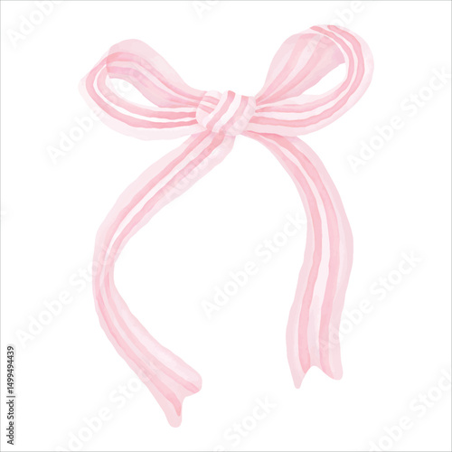 Hand-painted pink bow in soft watercolor style — perfect for feminine designs, baby showers, romantic themes, and elegant packaging.