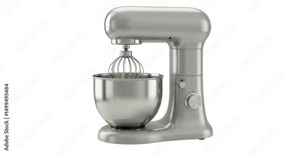 Isolated Silver Stand Mixer with Stainless Steel Bowl Isolated Silver Stand Mixer with Stainless Steel Bowl
