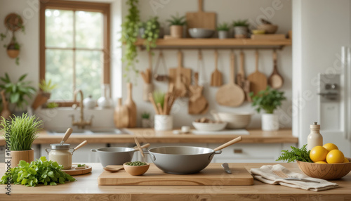 Wallpaper Mural Eco friendly cooking tools in natural themed kitchen create warm and inviting atmosphere for culinary creativity Torontodigital.ca