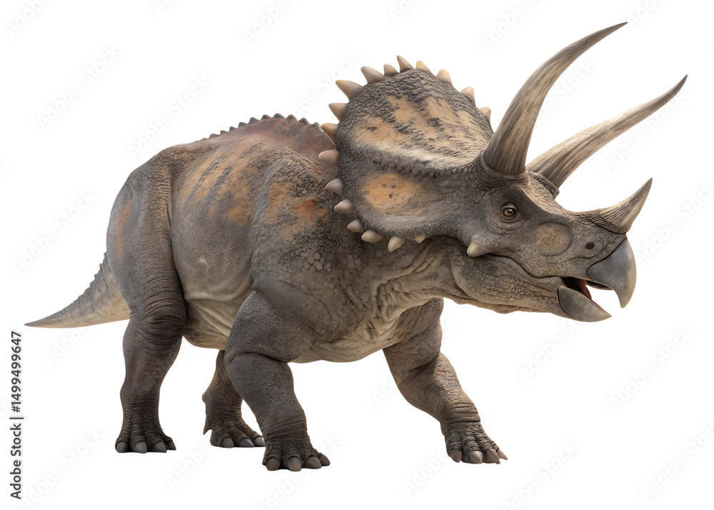 Fototapeta premium a Triceratops isolated on a transparent background, isolated on a white background, 3D render style