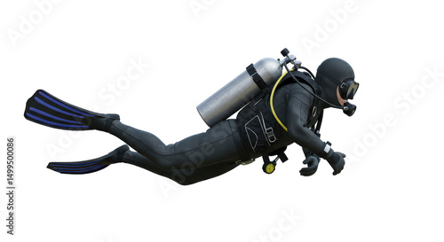 Isolated Scuba Diver Underwater with Gear