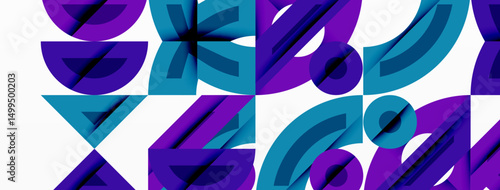Abstract geometric pattern. Repeating shapes create vibrant, modern design. Blue, purple hues dominate composition. Minimalist aesthetic.