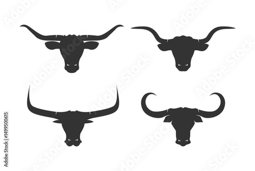 Set of Bull head black logo icon design