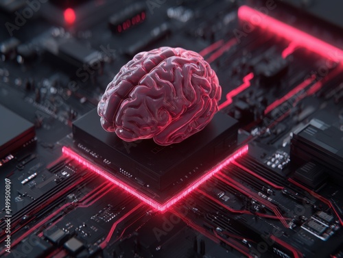 Artificial intelligence brain on computer chip close up futuristic technology concept studio shot