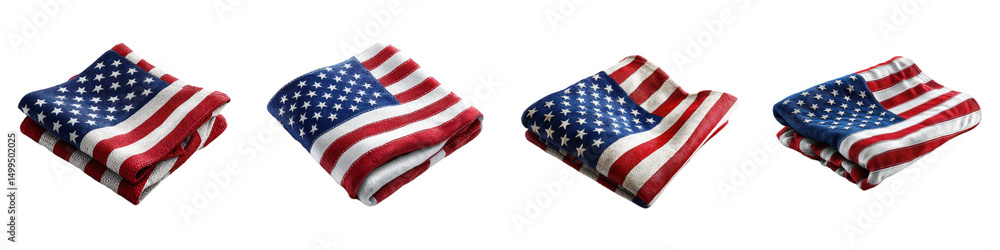 Fototapeta premium Folded American Flags Displayed in Various Arrangements and Angles