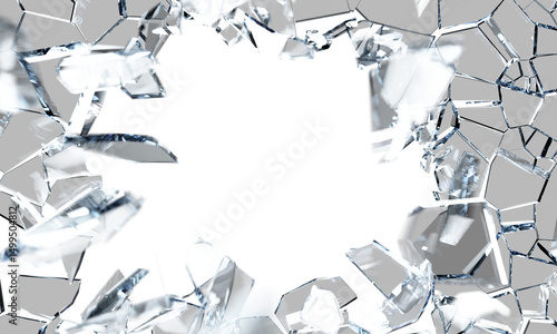 Konstfotografi 3d broken or explosion glass, flying sharp pieces of blue crystal, mirror or window on black background
