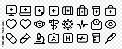 Healthcare icon set Containing treatment prevention medical health, outline icons, vector eps 10