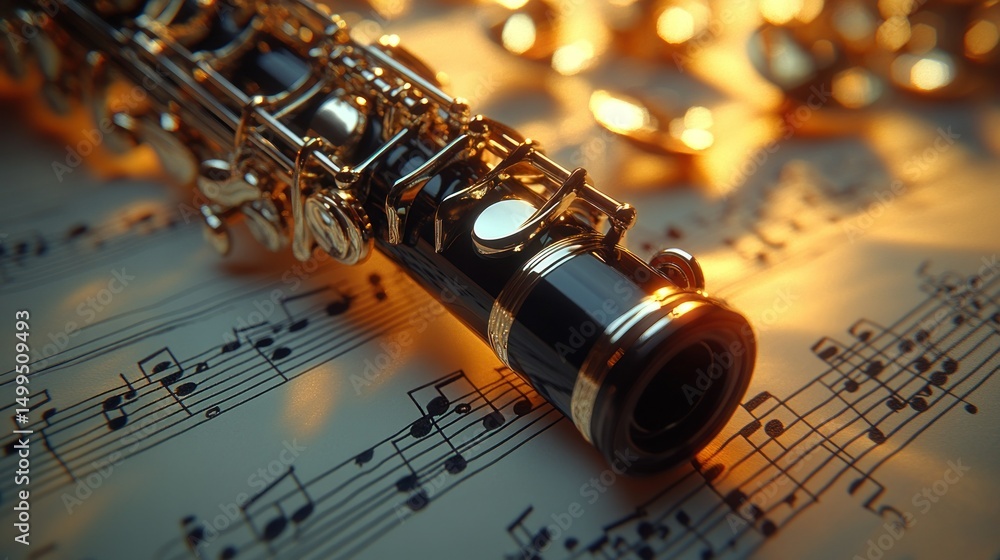 Fototapeta premium Classical clarinet on music sheet