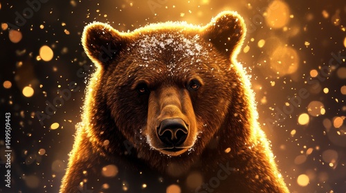 Majestic brown bear in winter wonderland