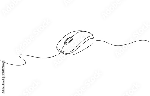 Continuous single line drawing of computer mouse icon. Vector illustration, Mouse outline drawing illustration. Continuous line draw mouse for laptop, pc vector.