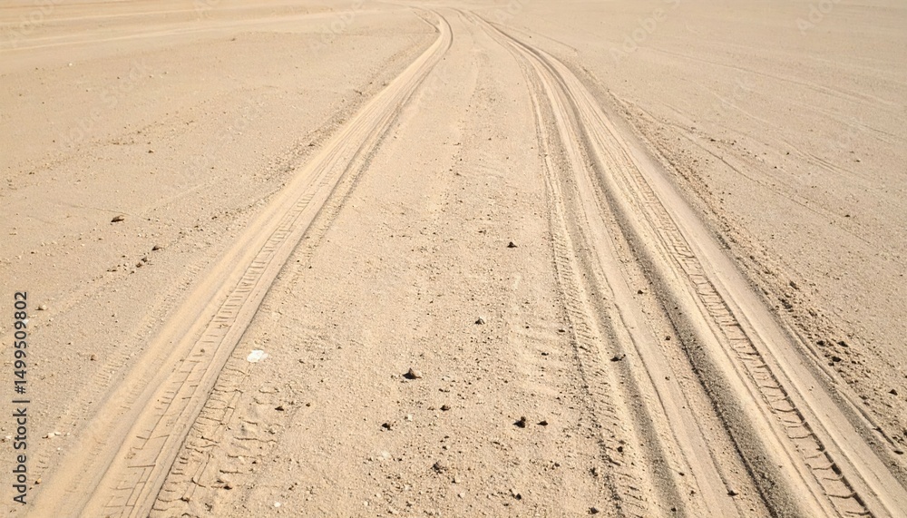 Naklejka premium Tire Tracks On Light Brown Sand Desert Landscape