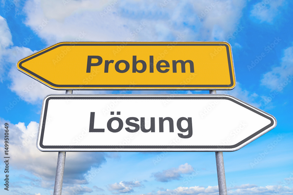 Fototapeta premium Wegweiser - Problem - Lösung - Himmel - Wolken