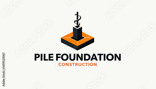 Pile foundation construction logo design with orange and black colors, representing stability and strength