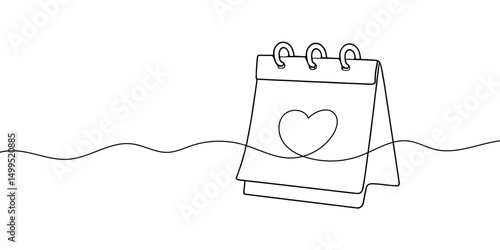 Continuous one line drawing of empty loose-leaf calendar. Calendar single line vector illustration. Editable line vector.