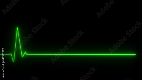 Neon Death Heartbeat Line on Black Background, Glowing Flatline ECG Illustration, Futuristic Medical and Health Concept, Cardiology Vital Signs, Emergency and Critical Care