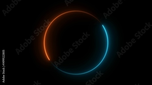 Futuristic glowing circular loading animation with neon brown and cyan gradient on black background, minimal spinning progress loop, sci-fi user interface element, modern tech motion graphic