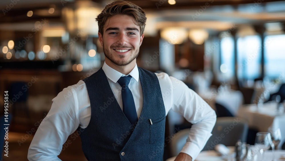 Fototapeta premium Smiling waiter in a restaurant