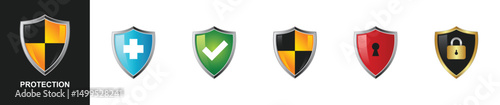 Protection icon set with 3d looks, security shield logo with check mark and padlock. Security shield symbol. Vector illustration Free Download Protection icon set with 3d looks, security shield logo with check mark and padlock. Security shield symbol. Vector illustration - GFXLoad