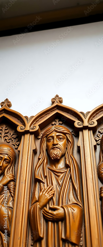 wooden carving of jesus and mary in a church wooden carving of jesus and mary in a church