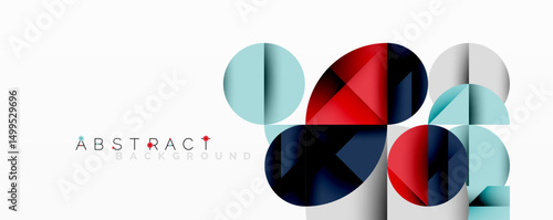 Free Download Abstract geometric shapes overlap, creating modern design. Colors include red, blue, gray, teal. Minimalist composition suits various projects. - GFXLoad