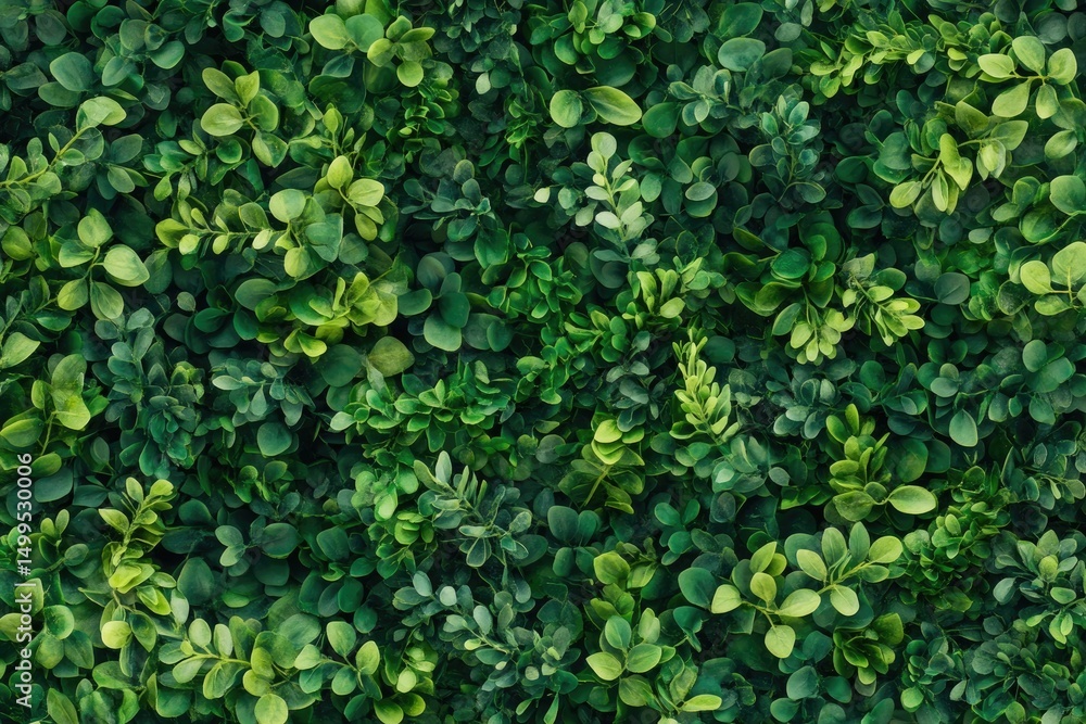 Fototapeta premium Dense foliage wall, vibrant green hues