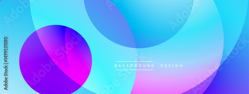 Abstract background features overlapping circles. Colors shift from blue to purple, creating dynamic visual effect. Modern design element.