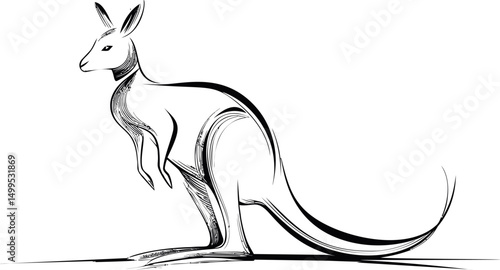 Artistic black and white sketch of a kangaroo in graceful pose. Vector illustration