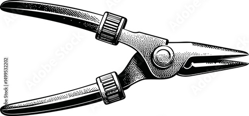 Illustration of black and white pliers with textured details for repair work. Vector illustration