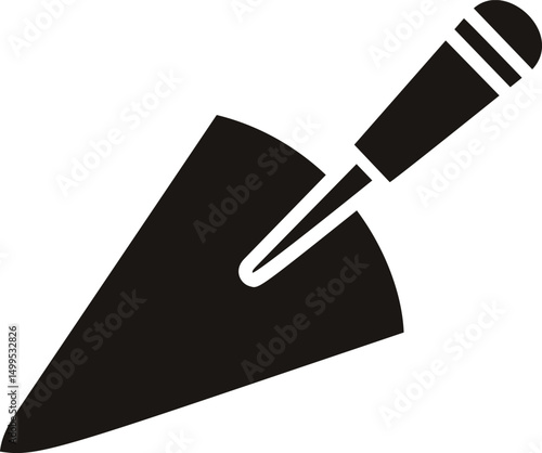 Black silhouette of a trowel with a wooden handle. Vector illustration