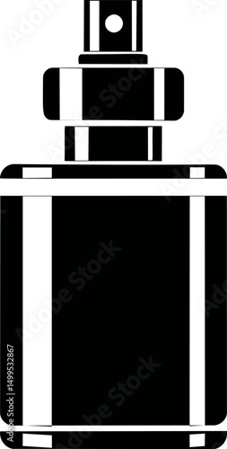 Minimalist black and white silhouette of perfume spray bottle vector art. Vector illustration