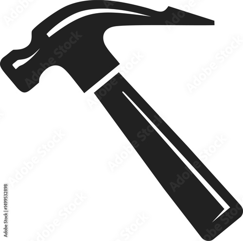 Black silhouette of a claw hammer icon for construction tools and repair work. Vector illustration