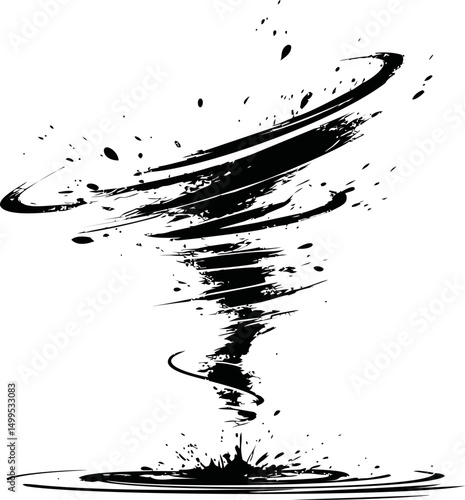 Abstract black ink tornado swirl, dynamic energy concept. Vector illustration