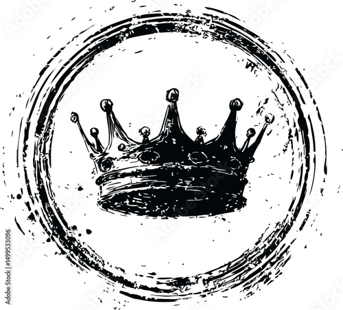 Sketchy black crown with circular brush strokes, abstract art illustration. Vector illustration