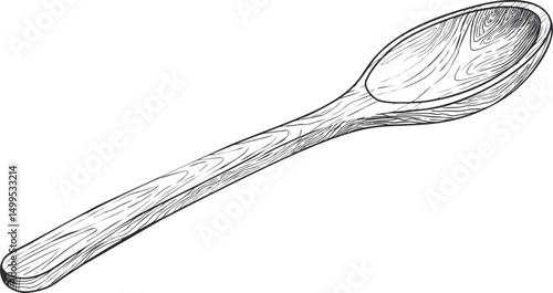 Wooden spoon sketch with detailed grain texture and elegant design. Vector illustration