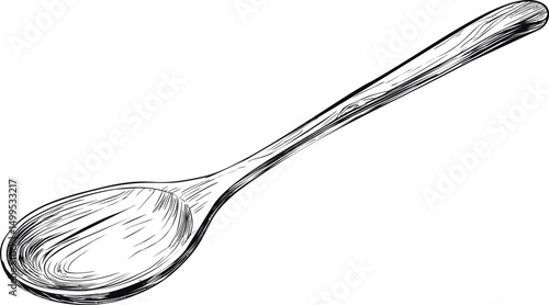 Hand-drawn wooden spoon in detailed black and white sketch illustration. Vector illustration