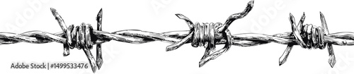 Illustration of twisted barbed wire with sharp edges in black and white. Vector illustration
